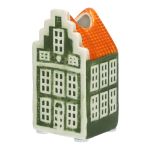 Jarrón decorativo con forma de casa HOMEN con motivo, cerámica, verde-naranja, 4,8x4,2x9cm