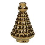 Botella decorativa con forma de abeto BRIXON, estampado de lunares, cerámica, dorado metalizado, 15,5 cm, Ø 9,8 cm