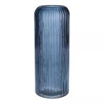 Jarrón de cristal ALBURGIS con estrías, azul transparente, 25 cm, Ø 10 cm