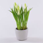 Flor artificial de muscari NARMADA en maceta de cemento, blanca, 20 cm