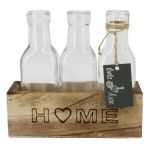 Botella STOLLAN en caja de madera, inscripción «Home», cristal, 3 unidades, transparente, 17,3 x 6,7 x 15,5 cm