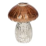 Pilz-Kerzenständer EBERHARD aus Glas, geriffelt, braun-silber-metallic, 11,6cm, Ø9cm