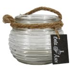 Portavelas de vidrio PERBA con ranuras, asa, transparente, 9 cm, Ø 11,5 cm