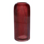 Jarrón de cristal ALBURGIS con estrías, rojo burdeos transparente, 20 cm, Ø 8,7 cm