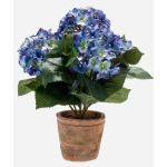 Flor textil de hortensia LAIDA en maceta de terracota, azul, 35cm