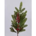 Rama decorativa VARDALIA, abeto, bayas, piñas, rojo-verde, 75 cm