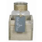 Frascos de cristal LORRIE en caja de madera, vidrio, transparente, 9x9x13cm