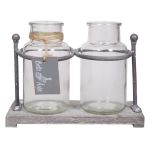 Frascos de cristal Deco LORRIE con soporte de madera, 2 vasos, transparente, 19,5x10x14,5cm