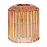 Portavelas de cristal GIORGINO con estrías, color melocotón iridiscente, 6 cm, Ø 5,5 cm