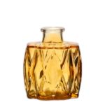 Jarrón de botella de cristal FIZZY con estrías, amarillo transparente, 7 x 5 x 8 cm