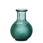 Jarrón de botella de cristal DONKA con diseño de rombos, turquesa transparente, 11,5 cm, Ø 8,5 cm