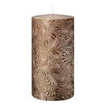 Vela VALENTIANO, diseño floral, oro rosa, 13cm, Ø6,8cm, 52h - Fabricado en Alemania