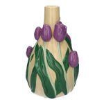 Jarrón LIMEA de dolomita, tulipanes en 3D, beige-lila-verde, 21,6 cm, Ø 13,3 cm