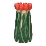 Jarrón LIMEA de dolomita, tulipanes en 3D, beige-rojo-verde, 24,5 cm, Ø 12,5 cm