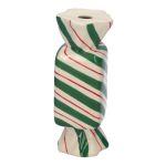 Jarrón angular para flores con tallo Bonbon AMIEL de cerámica, con líneas diagonales, verde-rojo-blanco, 4,5 x 4,5 x 11,5 cm