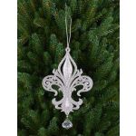 Colgante acrílico lirio heráldico AZARIEL, purpurina, plata, 15cm
