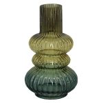 Jarrón decorativo de cristal SIGURD con estrías, marrón-cognac-azul-transparente, 25,2 cm, Ø 14,6 cm