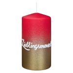 Vela corta JARDENA con inscripción, persona favorita, rojo viejo-dorado, 13 cm, Ø 7 cm, 52 h
