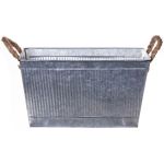 Jardinera rectangular BIMETO con asas, ranuras, zinc, plateada, 29 x 19 x 15 cm