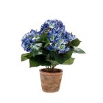 Flor textil de hortensia LAIDA en maceta de terracota, azul, 35cm