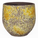 Macetero de cerámica TSCHIL, rústico, degradado de color, ocre-amarillo-marrón, 13cm, Ø14cm