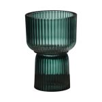 Portavelas grande KENSIE, vidrio, estriado, verde-transparente, 15,5 cm, Ø 10,5 cm