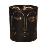 Soporte de cristal para vela de té LEOLINE con caras, negro-oro, 8cm, Ø7cm