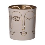 Soporte de cristal para vela de té LEOLINE con caras, blanco-oro, 10cm, Ø9cm