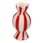Jarrón abombado para flores Bonbon AMIEL de cerámica, con rayas longitudinales, rojo y blanco, 11,5 cm, Ø 6 cm