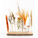 Flores secas en tabla de madera MICHAEL, naranja-verde, 40x7x35cm