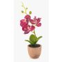 Orquídea artificial Phalaenopsis LEONISA en maceta de terracota, fucsia, 20 cm