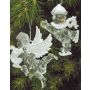Ángel de Navidad LINDY, 2 unidades, colgante, arpa, lira, purpurina, blanco-plata, 9x10cm
