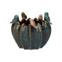 Maceta redonda TARINO de cerámica, con pájaros en 3D, azul-marrón-verde-beige, 13,7 cm, Ø 15,3 cm