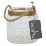Vaso para velas OPALUS con cordón, diseño de rombos, transparente, 10,5 cm, Ø 10,5 cm