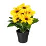 Flor artificial gerbera KROLVEN en maceta decorativa negra, amarilla, 27 cm