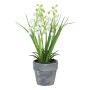 Flor artificial lirio de los valles ZORKLEM en maceta decorativa, blanca, 18 cm