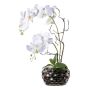 Arreglo floral artificial de orquídea y sauce retorcido TICHIO, jarrón decorativo, raíces, blanco, 55 cm