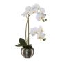 Flor artificial Phalaenopsis Orquídea ZARFU, maceta decorativa plateada, raíces, blanco, 40 cm