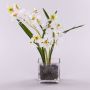 Orquídea Dendrobium artificial ZUZA en vidrio decorativo, blanco-verde, 35cm