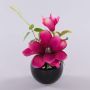 Magnolia artificial FEMI en maceta de cerámica negra, rosa, 20 cm, Ø 17 cm
