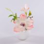 Magnolia artificial FEMI en maceta de cerámica blanca, albaricoque crema, 20 cm, Ø 17 cm