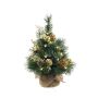 Árbol de Navidad artificial CEDO, bolsa de yute, piñas, bayas, LED, verde-oro, 45cm