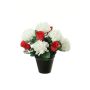 Composición de flores artificiales de Crisantemo, Rosa YESHE, maceta decorativa, crema-rojo, 28cm, Ø22cm