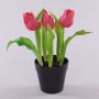 Tulipán artificial CAITLYN en maceta decorativa, fucsia-verde, 25cm, Ø2-6cm