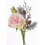 Ramo de rosas artificial FANNI, piñas, nevado, rosa, 30cm, Ø15cm