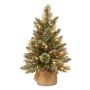 Árbol de Navidad artificial RIGA, saco de yute, con piñas, blanco, LEDs, 60cm, Ø40cm