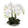 Orquídea Phalaenopsis MANULO de tela, cuenco de cerámica plateado, raíces, blanco, 40 cm