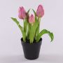 Tulipán artificial CAITLYN en maceta decorativa, lila-verde, 25cm, Ø2-6cm
