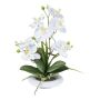 Arreglo floral artificial de orquídea Phalaenopsis HIKABU con sauce retorcido, maceta de cerámica, raíces, blanco, 40 cm