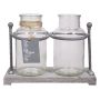 Frascos de cristal Deco LORRIE con soporte de madera, 2 vasos, transparente, 19,5x10x14,5cm